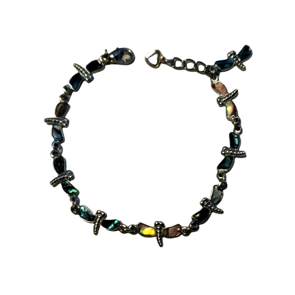 Dragonfly Bracelet Silver Tone Enamel Multicolor Lobster Claw Clasp Dainty